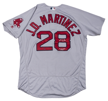 2018 J.D. Martinez Game Used, Signed & Inscribed Boston Red Sox Road Jersey Used On 5/3/2018 (MLB Authenticated & Steiner)